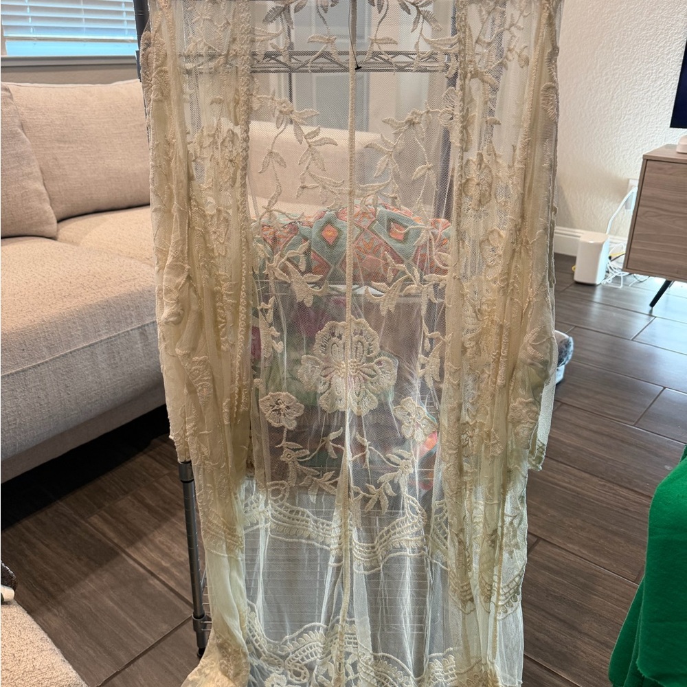 Lane Bryant Sheer Embroidered Kimono - Cream